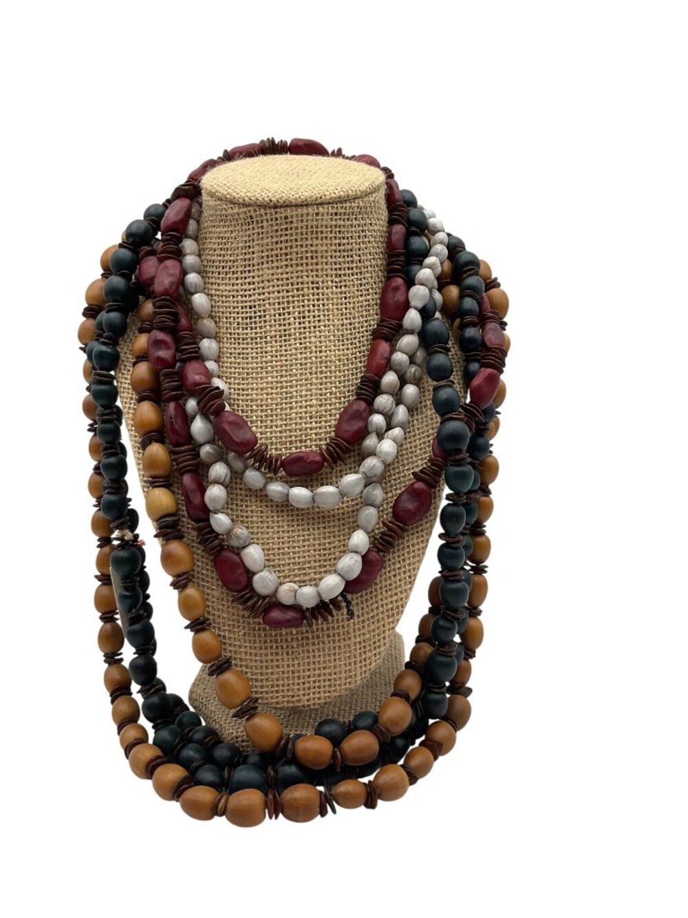 New Artisan Handmade Bundle 4 Wooden Seeds Long Necklace Set Earthy Boho Rustic